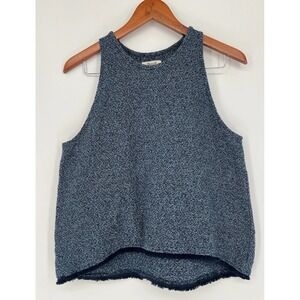 Madewell Textured Knit Tank Top Blue Fringe Hem Oversized Size M